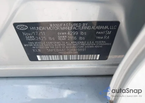 2012 Hyundai Sonata Gls from USA, damaged, VIN 5NPEB4AC7CH419891